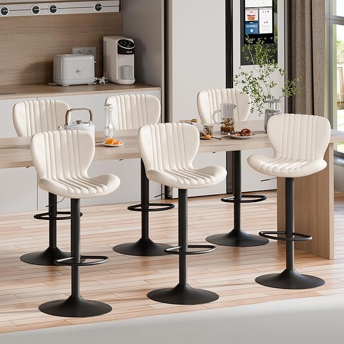 Shintenchi Bar Stools Set of 6 Modern Swivel Bar Chairs, Counter Height Faux by Shintenchi