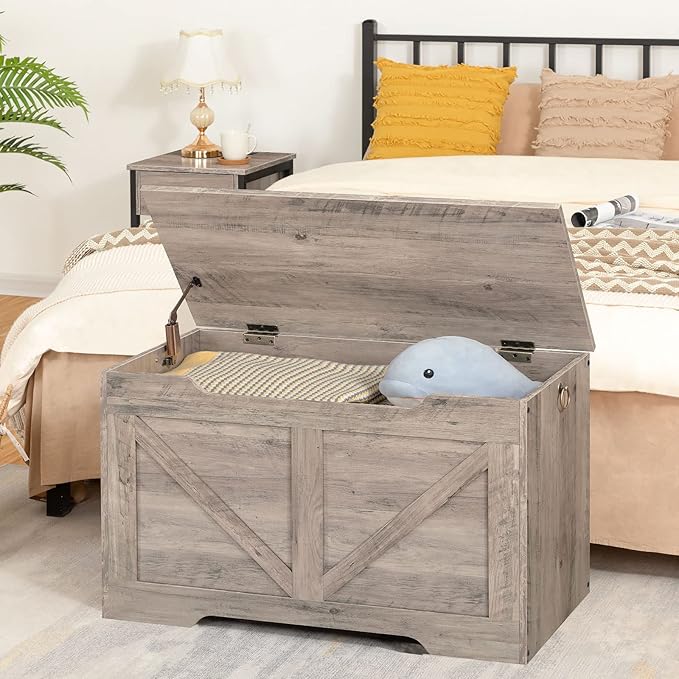 HOOBRO Storage Bench, 29.5” Retro Wooden Storage Chest - Image 6