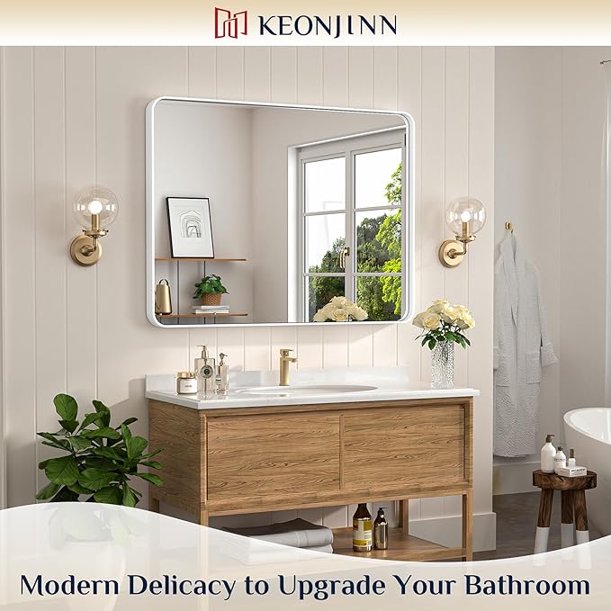 Keonjinn Matte White Bathroom Mirrors - Image 2