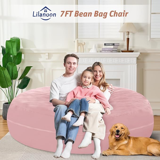 7FT Bean Bag Chair with Ultra Soft Velvet Cover Bean Bag Sofa with Memory Foam - Image 2