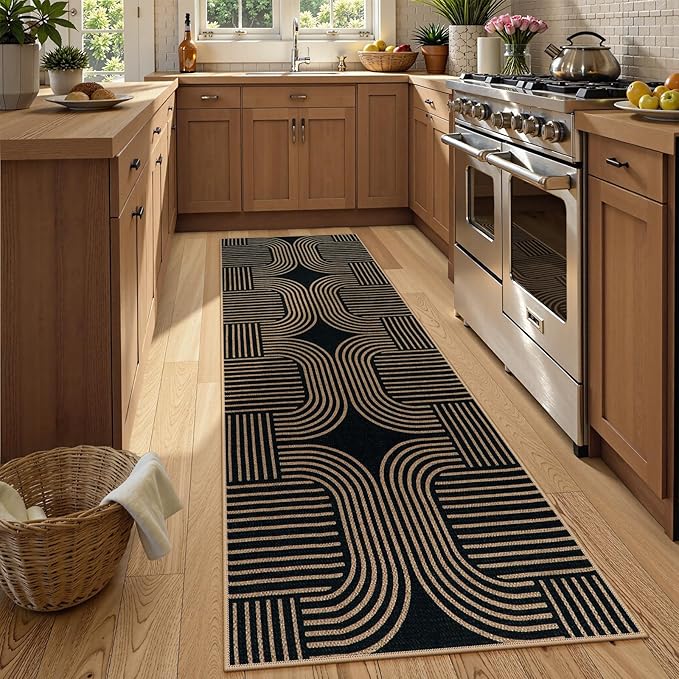 Lahome Modern Geometric Black Runner Rug, 2x8 Indoor Outdoor Hallway Kitchen - Image 3