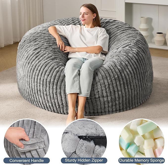 Hobestluk 5ft Bean Bag Chairs for Adults Large Beanbag Chair - Image 4