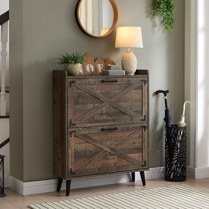 Shoe Storage Cabinet, Farmhouse Shoe Organizer by Barnyatoh