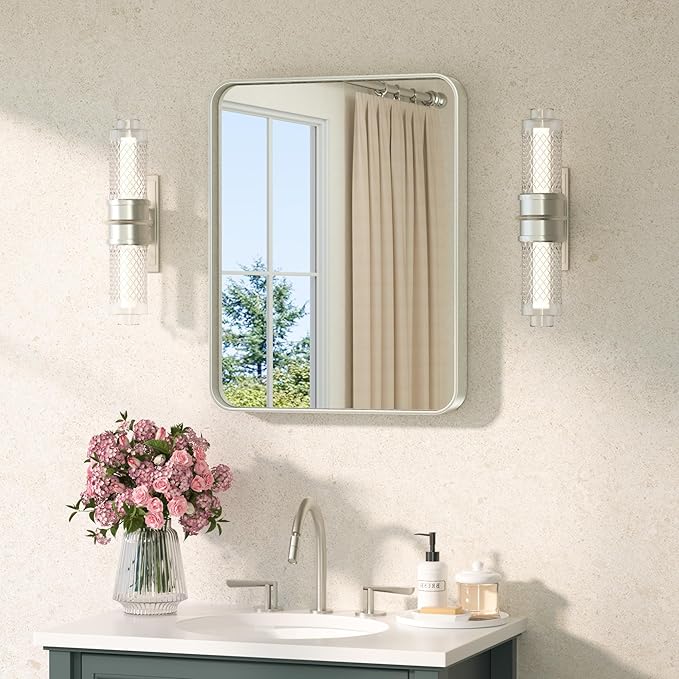 TETOTE Brushed Nickel Mirror 16 x 20 Brushed Nickel Metal Framed Bathroom Mirror by TETOTE
