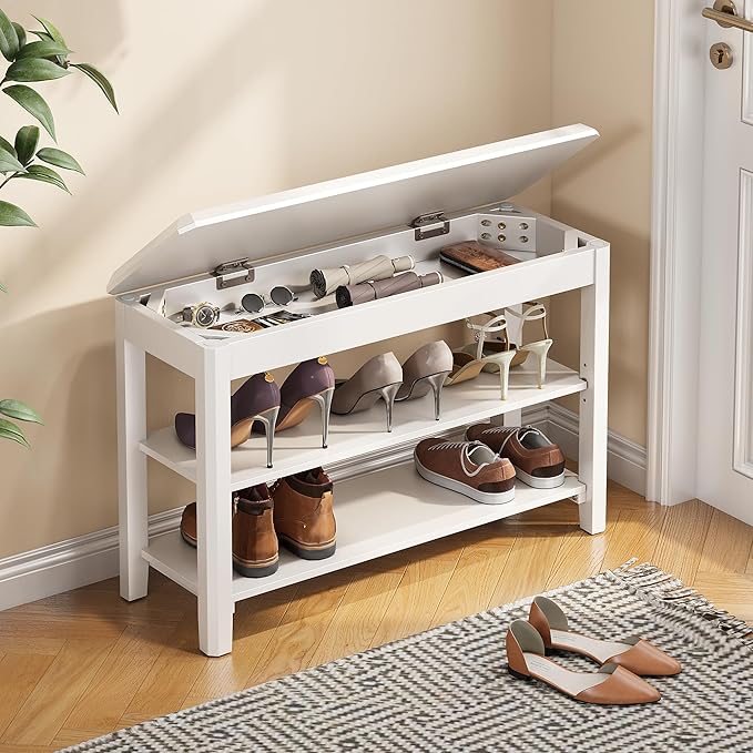 Shoe Rack Bench Seat Rubberwood 2-Tier Wooden Storage Bench 550lbs Compact by IUNVR