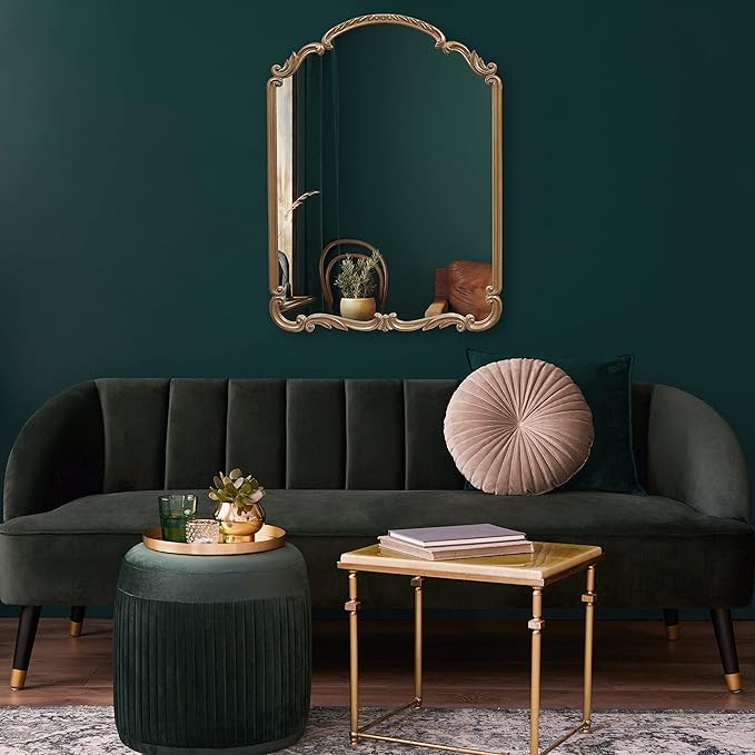 English Estate Carved Arch Wood Wall Mirror, Mirror - Image 2
