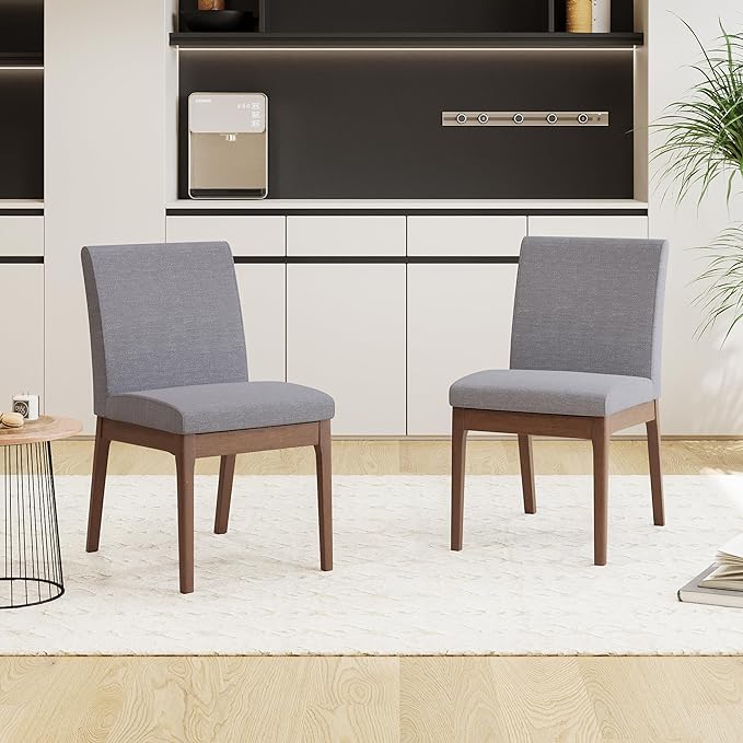 Dining Table Set for 4, Solid Rubberwood Upholstered Chairs, Mid-Century Modern - Image 8