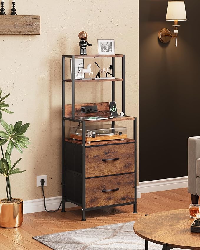WLIVE Nightstand with Charging Station, LED Night Stand with 2 Drawers and 4 - Image 2