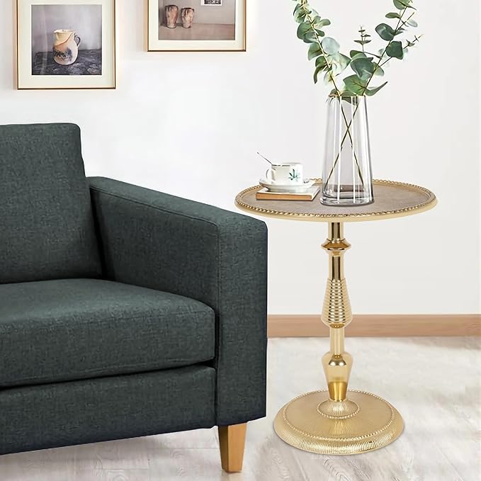 CLEENTABLE Gold Metal Pedestal Side Table - Image 4