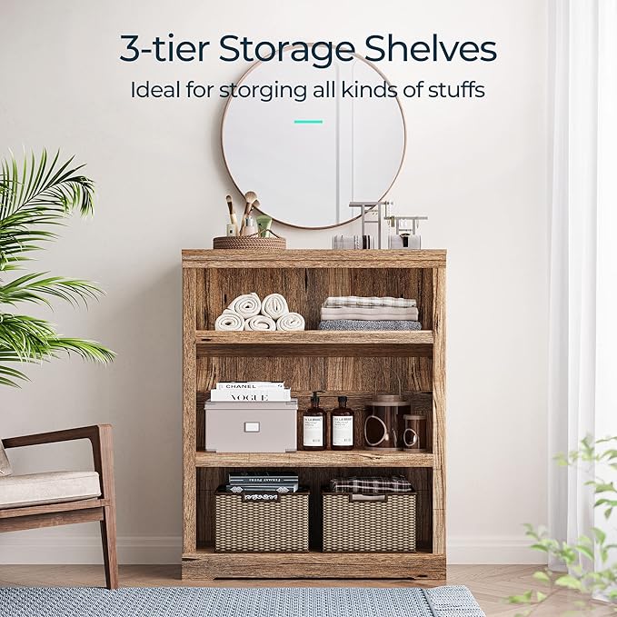 LINSY HOME 3-Tier Bookcase Display Storage Shelves Farmhouse Bookshelf - Image 4