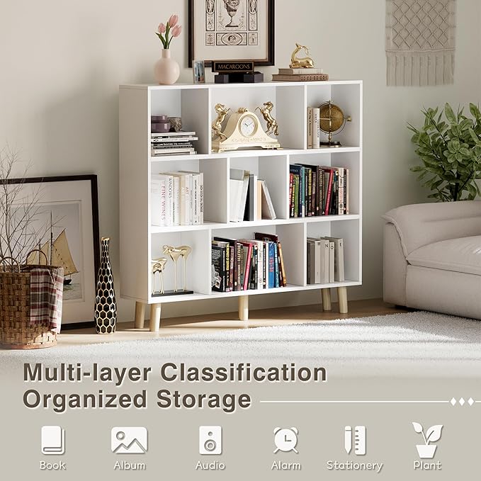 YESHOMY 9 White Cube Bookcase, Open Frame 3-Tier Book Shelf, Bookshelf Storage - Image 5