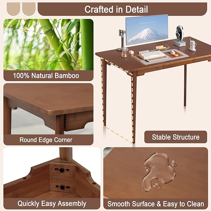 47" Bamboo Computer Desk Study Desk Home Office Desk Writing Table - Image 4