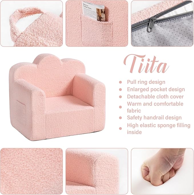 Tiita Kids Couch Sherpa Toddler Chair, Cloud-Like Comfy Kids Sofa Toddler - Image 4