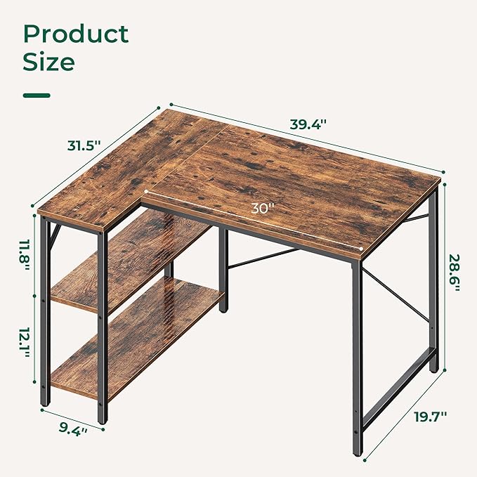 Huuger L Shaped Desk, 39 Inches Computer Desk - Image 3