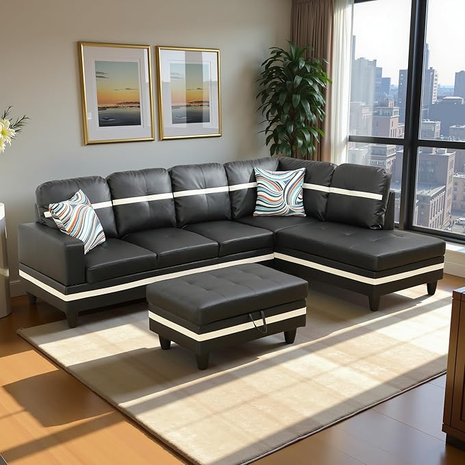 Couches for Living Room PU Leather L Shaped Couch Comfy 3 Pieces Sectional Sofa - Image 4