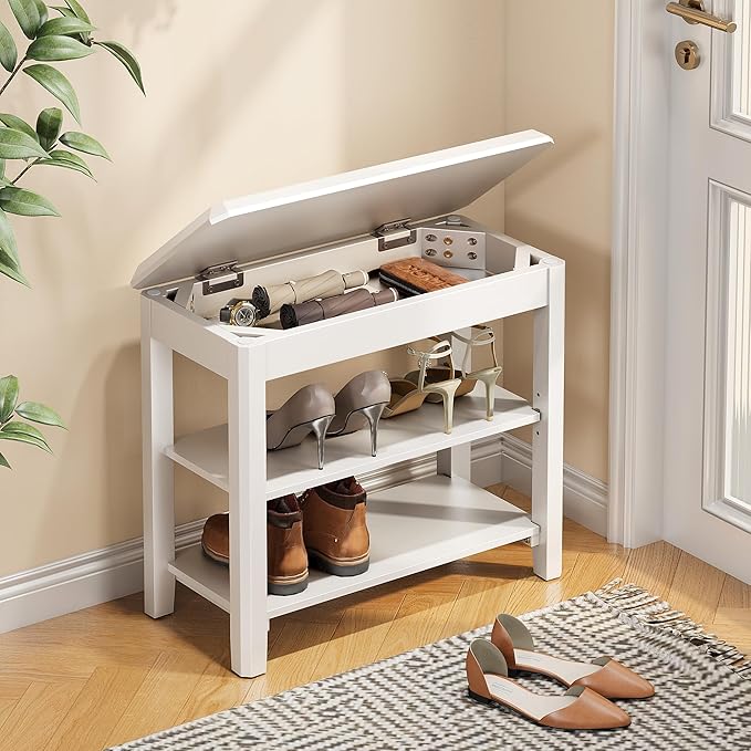 Shoe Rack Bench Seat Rubberwood 2-Tier Wooden Storage Bench 550lbs Compact by IUNVR