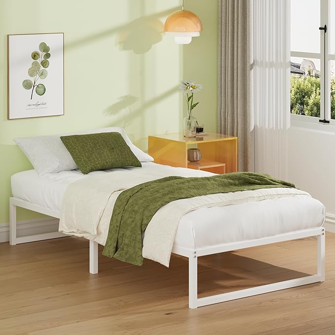 EMODA 12 Inch Twin XL Bed Frame, Metal Platform White Bed Frame No Box Spring - Image 3