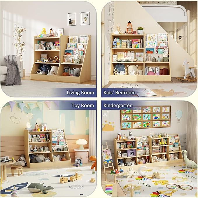 39" Large Kids Wooden Bookshelf and Toy Storage Organizer, Baby Bookcase - Image 7