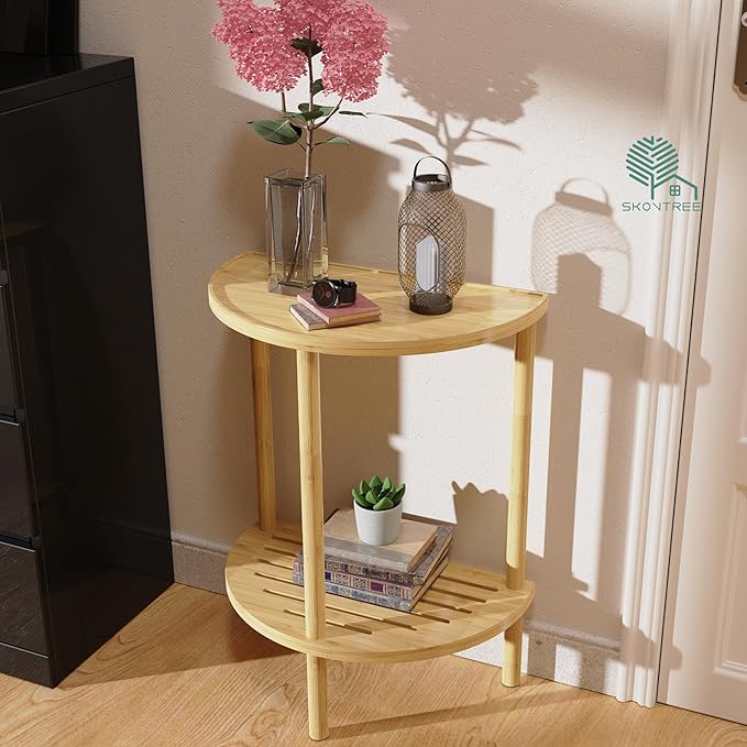 End Table, Half Moon Side Tables, Living Room Half Round 2 Tier Table - Image 3