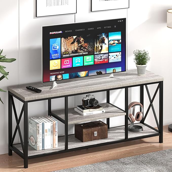 FOLUBAN Modern TV Stand for TV up to 65 Inch, Rustic Wood Entertainment Center - Image 7