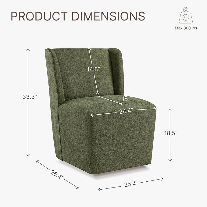 Upholstered Dining Chair with Casters Wingback Modern Side Armless Deskchair - Image 3