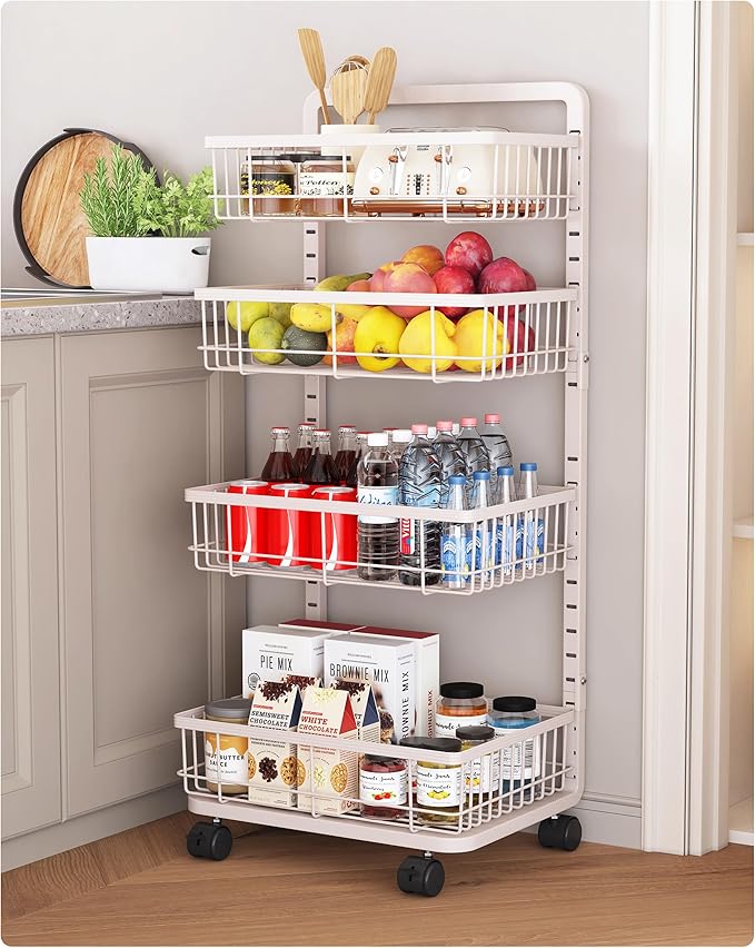UMDONX 4-Tier Kitchen Storage Cart Metal Snack Cart Adjustable Fruit Basket on by UMDONXBuyNow
