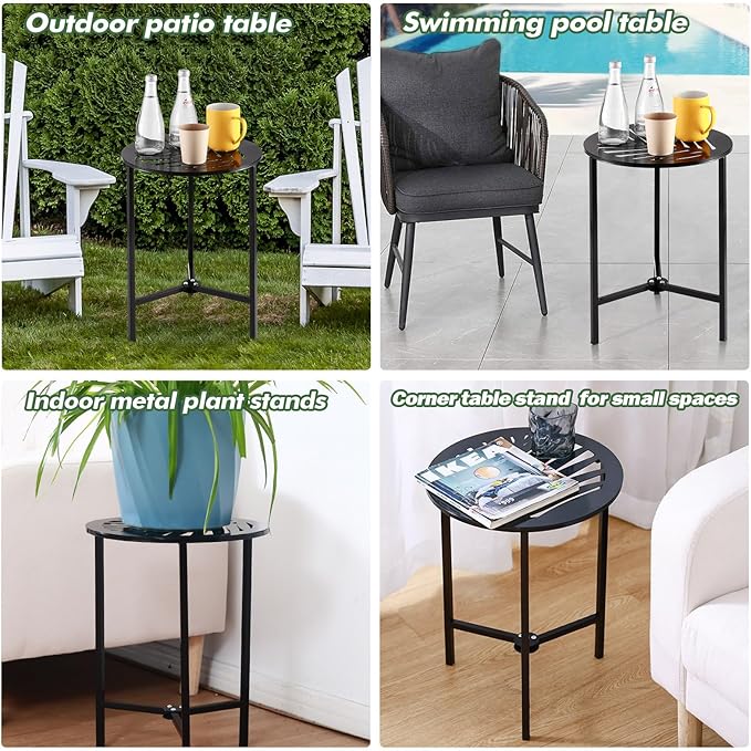 2 Packs 13" Metal Outdoor Side Tables Small Black Outside End Table - Image 7