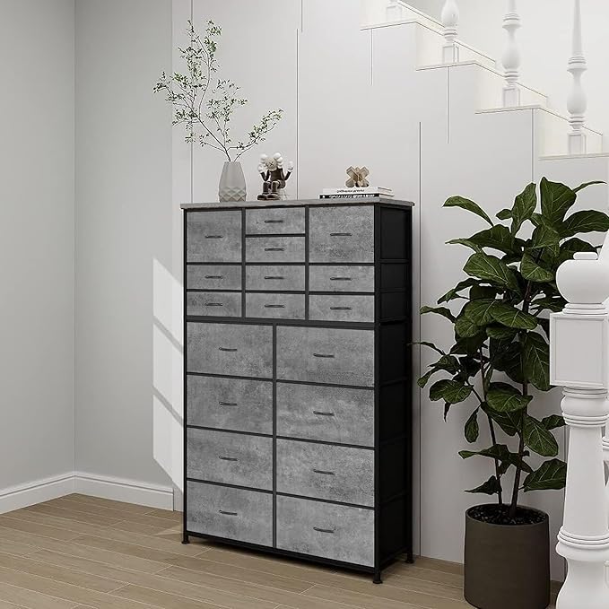 Chest of Drawers for Bedroom, Tall Gray Fabric Dresser - Image 2
