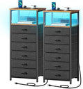 Seventable Night Stand with Charging Station, Tall Nightstand with 6 Fabric by Seventable