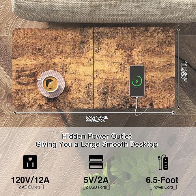 SOOWERY End Table with Charging Station, Narrow Side Table with Flip Top - Image 7