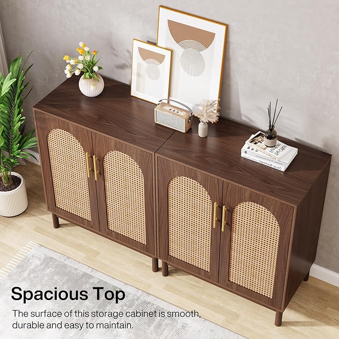 Tribesigns Set of 2 Rattan Sideboard Buffet Cabinet - Image 7
