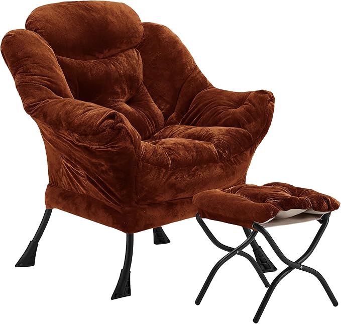 Fabric Lazy Chair with Ottoman, Oversized Upholstered Sofa Chair by Halituny