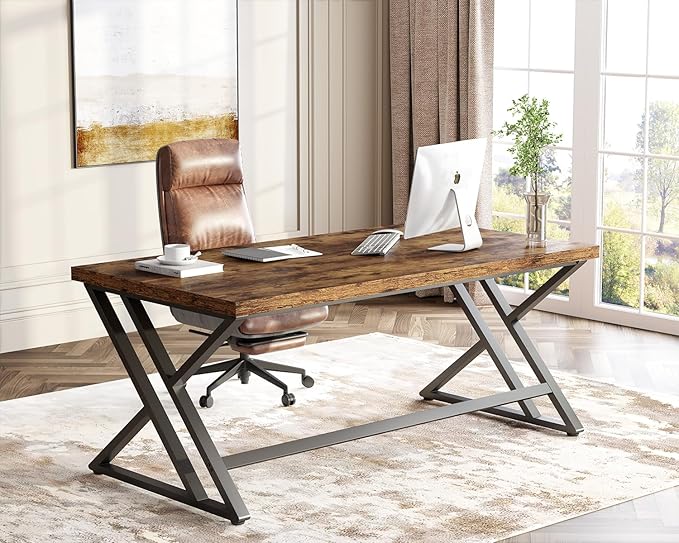 LVB Rustic Computer Desk, Metal Wood Home Office Desk, Industrial Simple Study - Image 4
