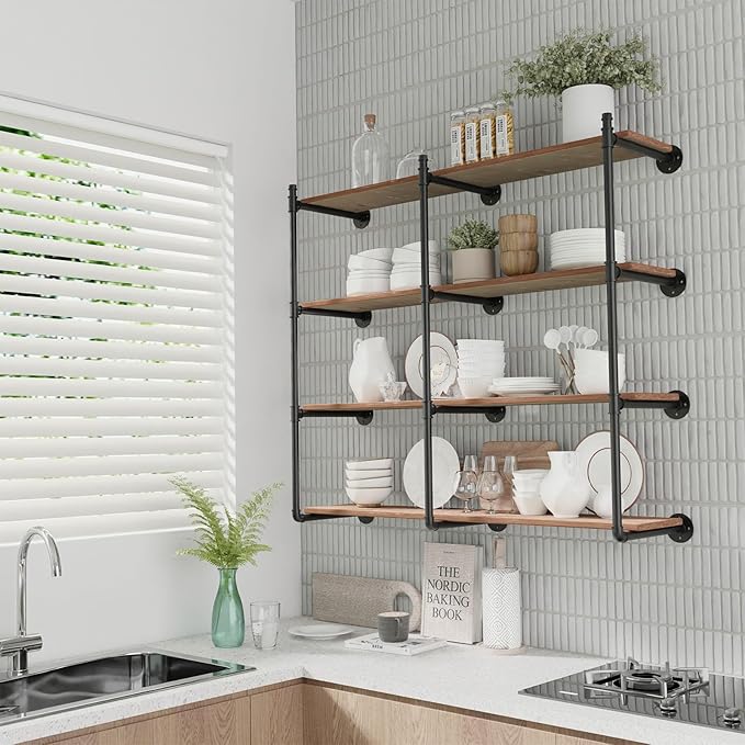 Industrial Pipe Shelf Brackets Wall Mount, Open Black Pipe Shelving - Image 5