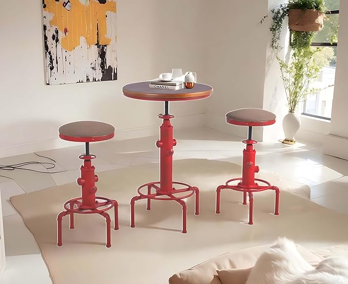 Topower Aged Antique Vintage Industrial Barstool Solid Wood Water Pipe Fire - Image 9