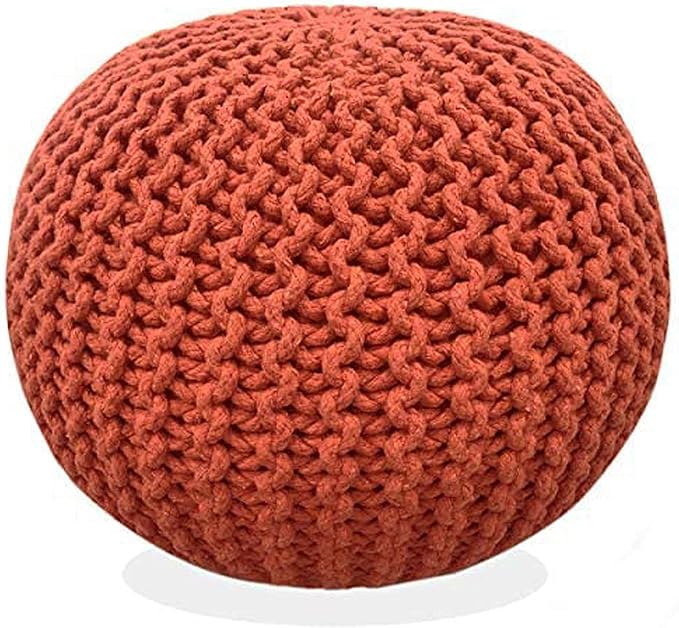 FRELISH DECOR Round Pouf Ottoman Hand Knitted 100% Cotton Pouf Foot Stool by FernishDecor