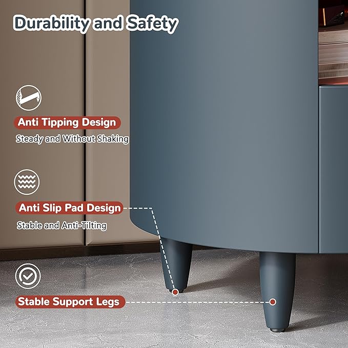 Merax Round Nightstand with Storage Drawer, MDF Contemporary Modern Bedside - Image 5