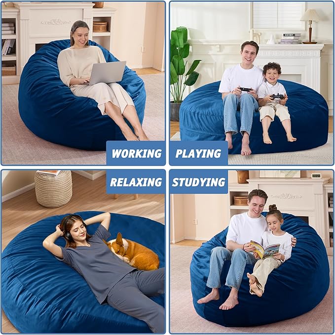 7FT Bean Bag Chair with Ultra Soft Velvet Cover Bean Bag Sofa with Memory Foam - Image 6