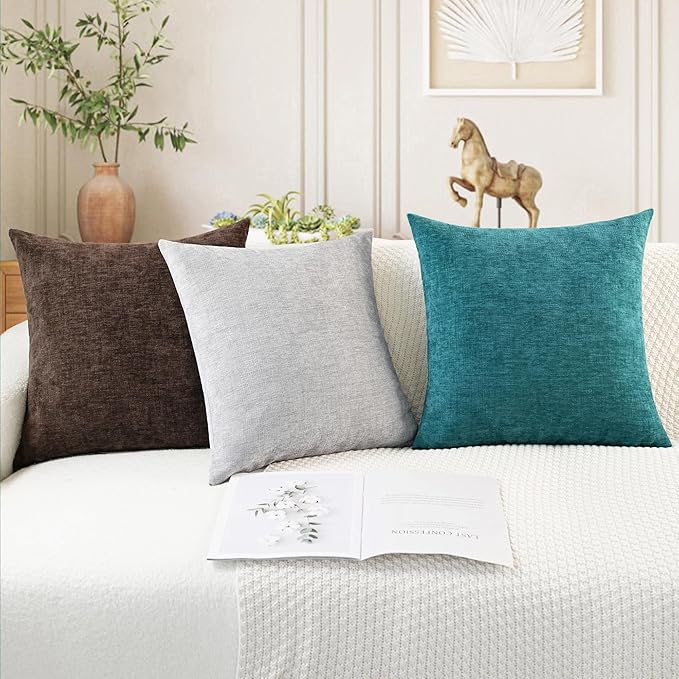 CaliTime Throw Pillow Covers Decorative 24 X 24 Inches Pack of 2 Cozy Chenille - Image 5