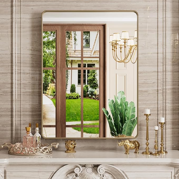Bronze Bathroom Mirror 24x32 Inch, Brushed Bronze Metal Frame Mirror - Image 2