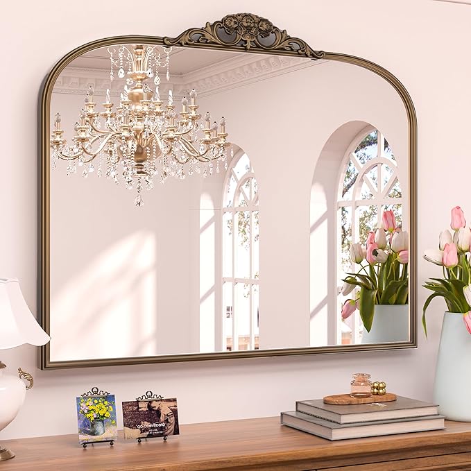 Keonjinn Vintage Gold Mirror, Brass Baroque Mirror, Ornate Decorative Mirror by Keonjinn