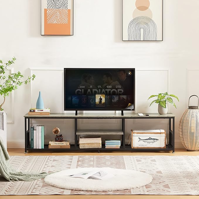 VECELO Industrial TV Stand for Televisions up to 80 Inch, 3 Tiers Media Console - Image 2