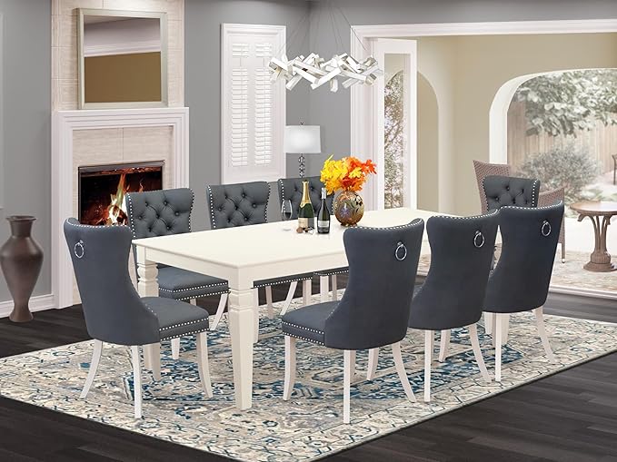 East West Furniture LGDA9-LWH-13 9 Piece Kitchen Set Includes a Rectangle - Image 2