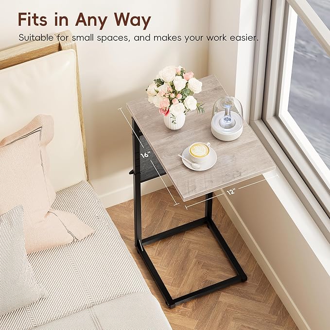 Vagusicc C Shaped End Table, Adjustable Height Small Couch Side Table, Laptop - Image 5