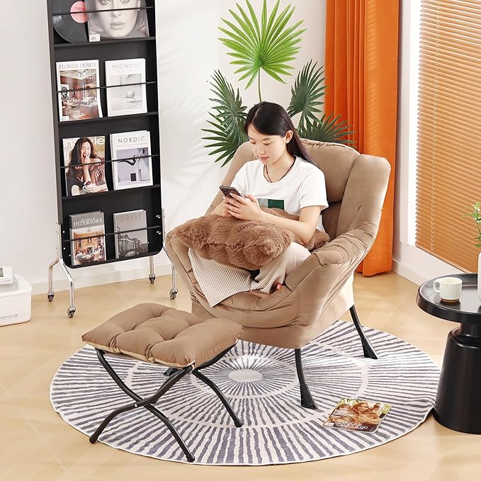 Large Lazy Chair with Ottoman, Accent Reading Chair with a Throw Pillow - Image 3