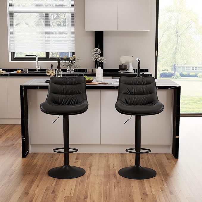Kidol & Shellder Bar Stools Set of 2 Adjustable Swivel Black, PU Leather - Image 8