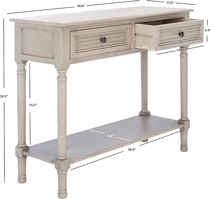 Safavieh Home Collection Tate Greige 2-Drawer Bottom Shelf Console Table - Image 2