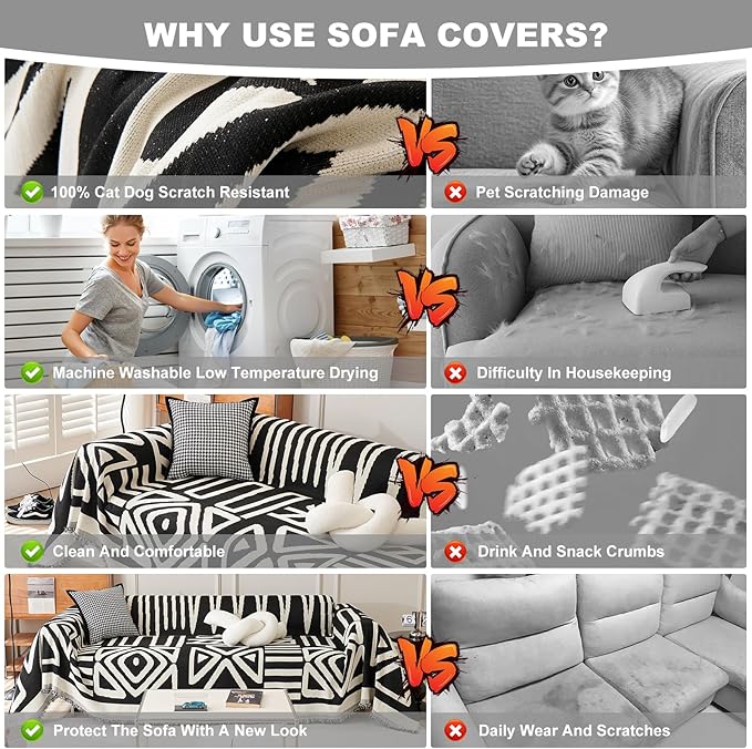 STACYPIK Reversible Boho Couch Cover Ivory Black Futon Armchair Slipcovecrs - Image 6