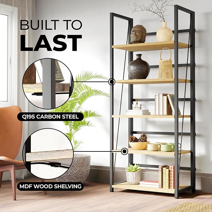 5 Tier Wood Book Shelf Organizer, No Assembly Bookshelf - Image 5