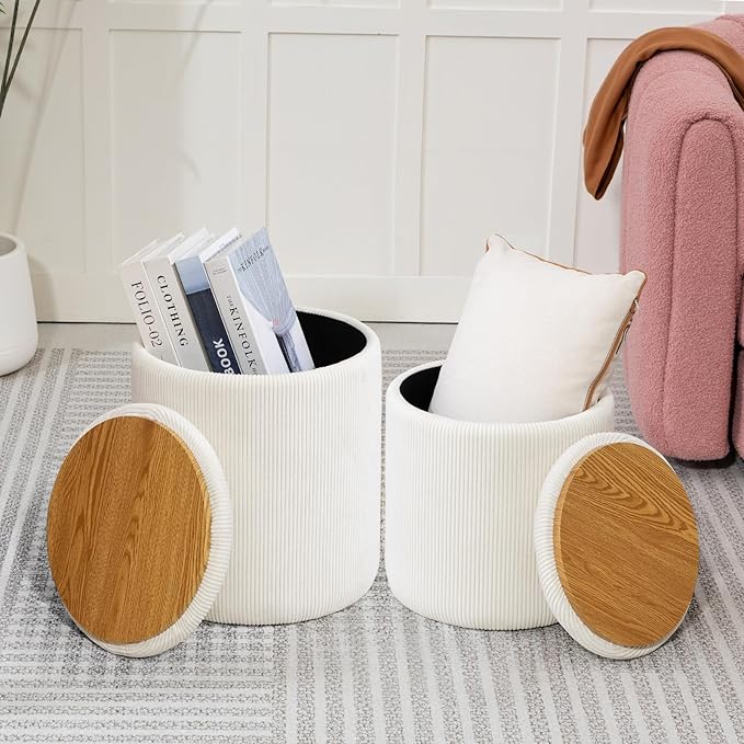 Round Set of 3 Ottoman with Storage-Upholstered Velvet Vanity Stool - Image 4